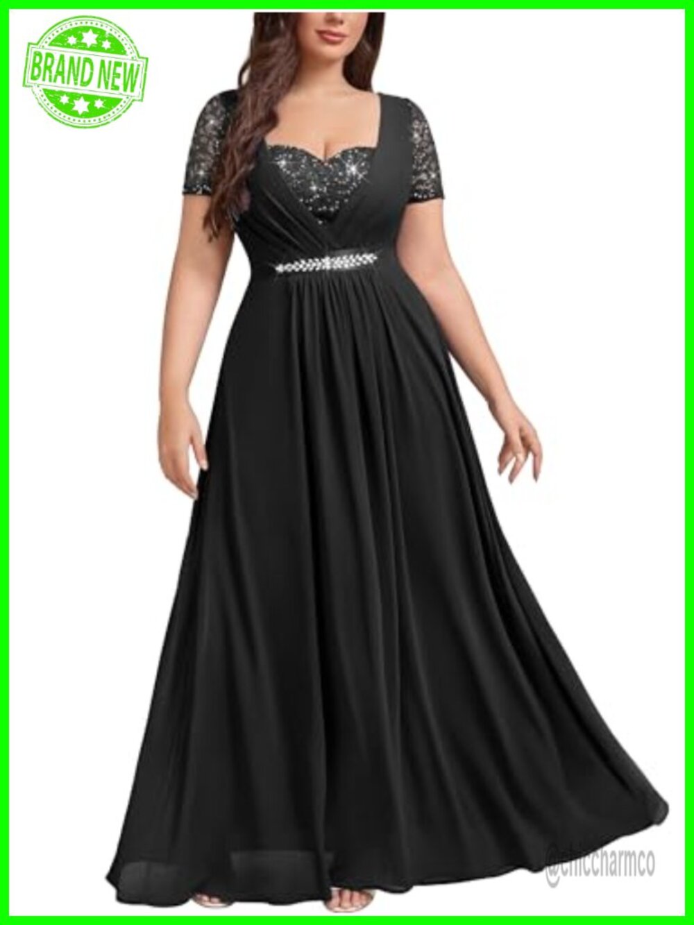 Women's Plus Sequins Lace Chiffon Prom Formal Maxi Dress